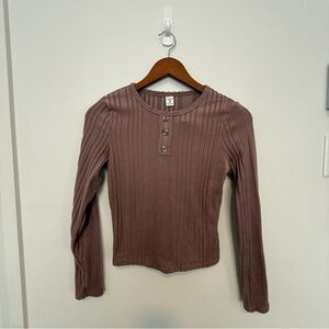 SHEIN Ribbed Long Sleeve Top with Buttons size 14Y